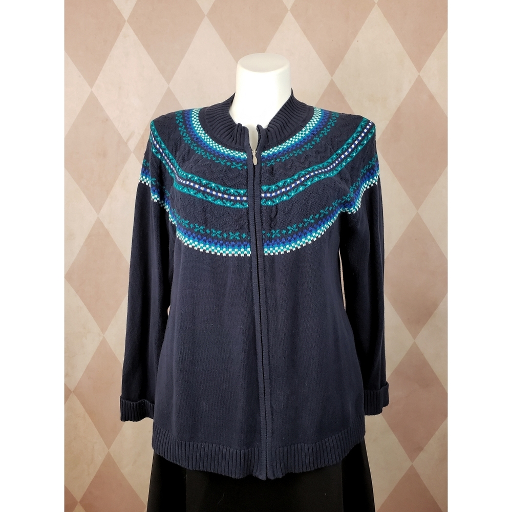 CJ Banks | Navy Nordic Zip Sweater